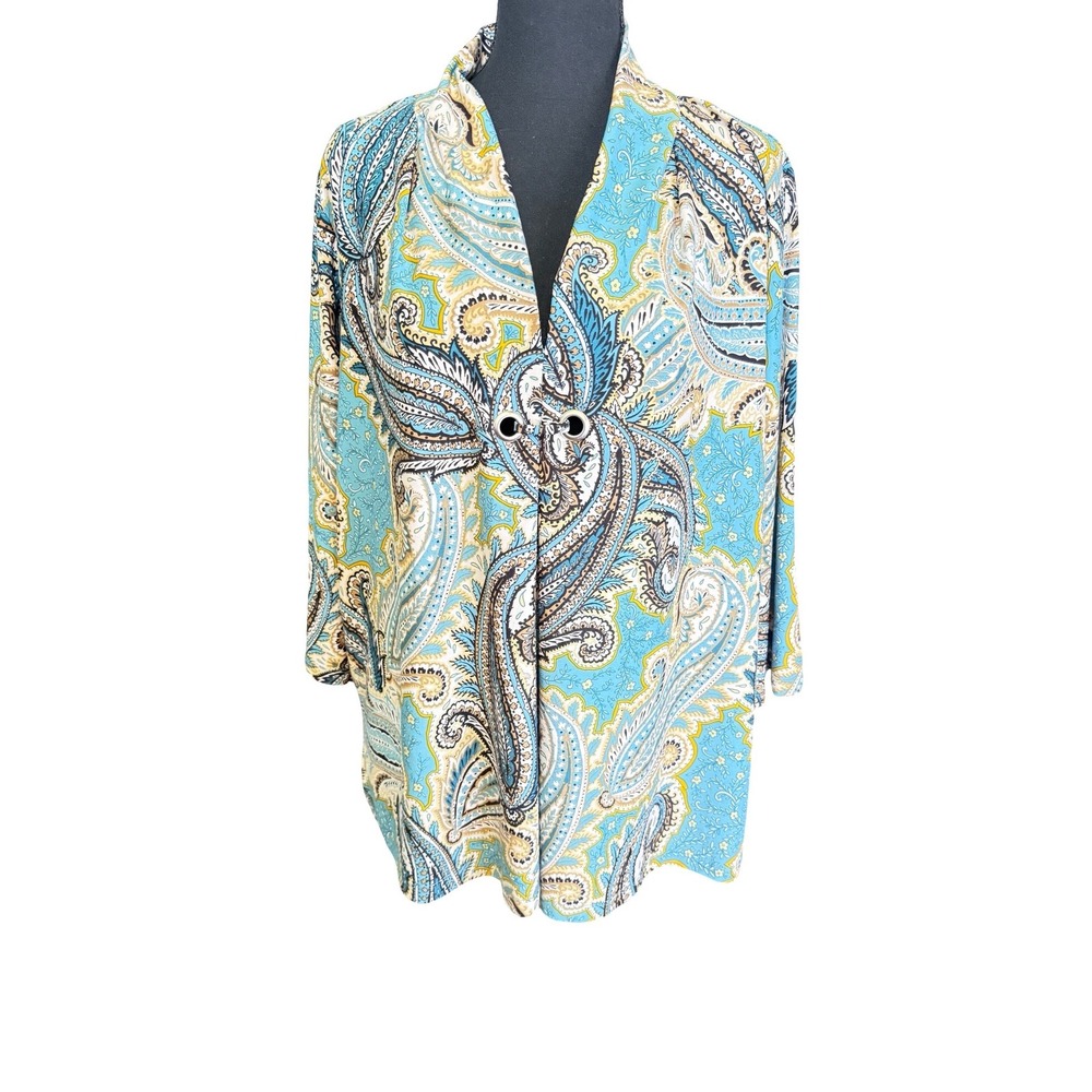 Ellen Weaver Paisley Print Button Front Cardigan Jacket Bohemian 2X